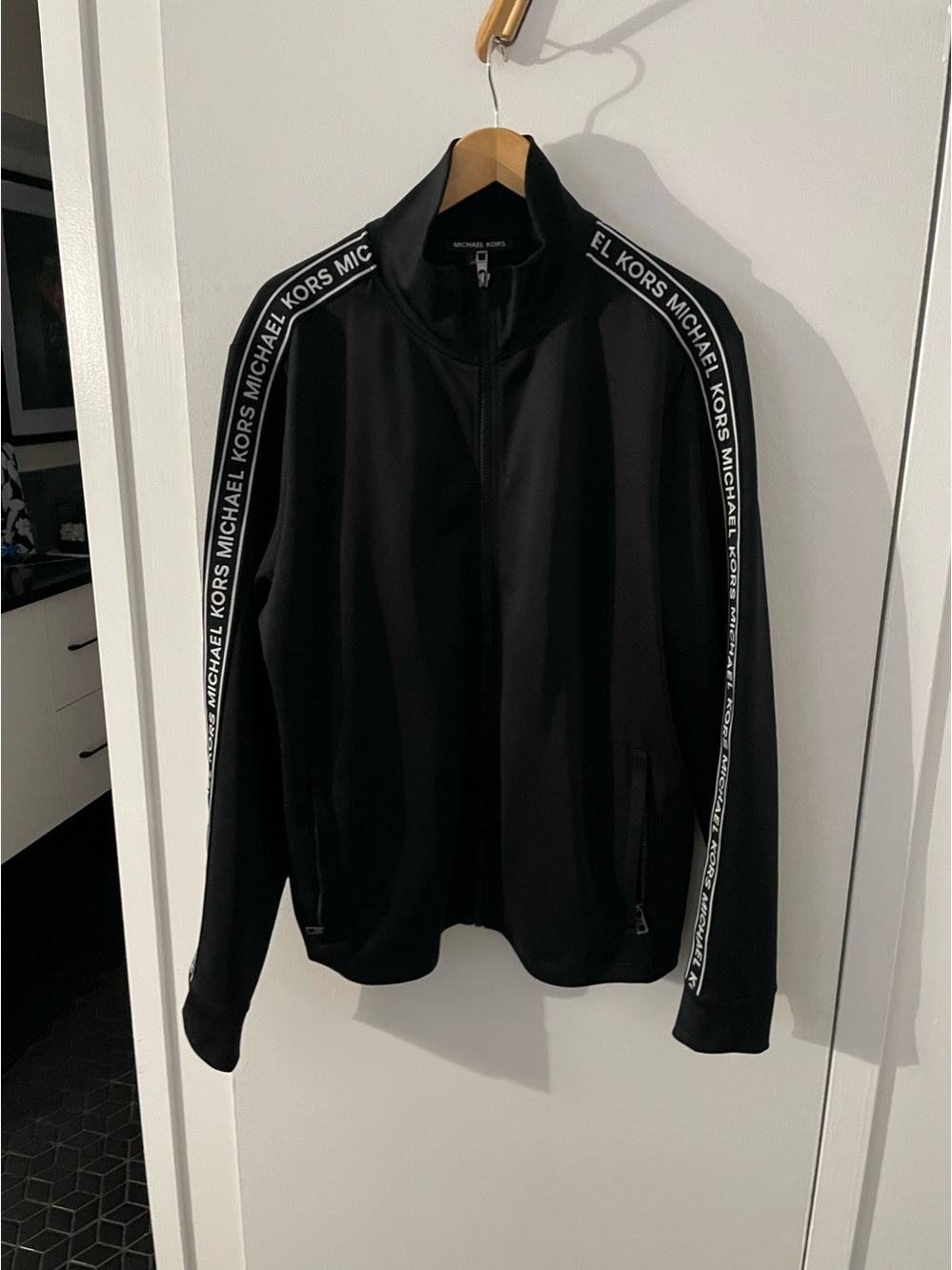 Michael Kors Black Lightweight Track Jacket with Logo Tape